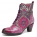 Genuine Leather Floral Pattern Retro Mid-calf Boots