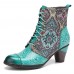 Genuine Leather Floral Pattern Retro Mid-calf Boots