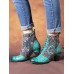 Genuine Leather Floral Pattern Retro Mid-calf Boots