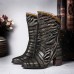 Ladies Lace Design Metal Color Zebra Pattern Pointed Toe Zipper Block Heel Western Boots