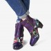 Ladies Splicing Floral Pattern Round Toe Warm Lined Zipper Mid-calf Chelsea Boots