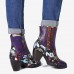 Ladies Splicing Floral Pattern Round Toe Warm Lined Zipper Mid-calf Chelsea Boots