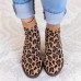 Plus Size Women Breathable Knitted Fabric Leopard Chunky Heel Short Boots