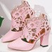 Plus Size Women Hollow Design Pointed Toe Back-zip Casual High Heel Boots