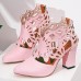 Plus Size Women Hollow Design Pointed Toe Back-zip Casual High Heel Boots