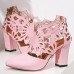 Plus Size Women Hollow Design Pointed Toe Back-zip Casual High Heel Boots