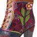 Retro Embossed Genuine Leather Splicing Pink Flower High Heel Ankle Boots