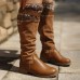 Women Casual Warm Flowers Letter Pattern Knee High Boots