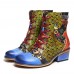 Women Embossing Pattern Stitching Genuine Leather Comfy Ankle Boots