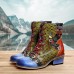 Women Embossing Pattern Stitching Genuine Leather Comfy Ankle Boots