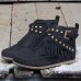 Women Large Size Suede Tassel Metal Buckle Flat Ankle Boots