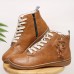 Women Plus Size Warm Comfy Slip Resistant Lace Up Flat Ankle Boots