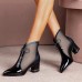 Women Pointed Toe Bowknot Breathable Mesh Splicing Casual Chunky Heel Boots