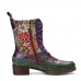 Women Retro Floral Embroidery Printing Leather Comfy Chunky Heels Mid-calf Boots