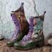 Women Retro Floral Embroidery Printing Leather Comfy Chunky Heels Mid-calf Boots