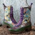 Women Retro Floral Embroidery Printing Leather Comfy Chunky Heels Mid-calf Boots